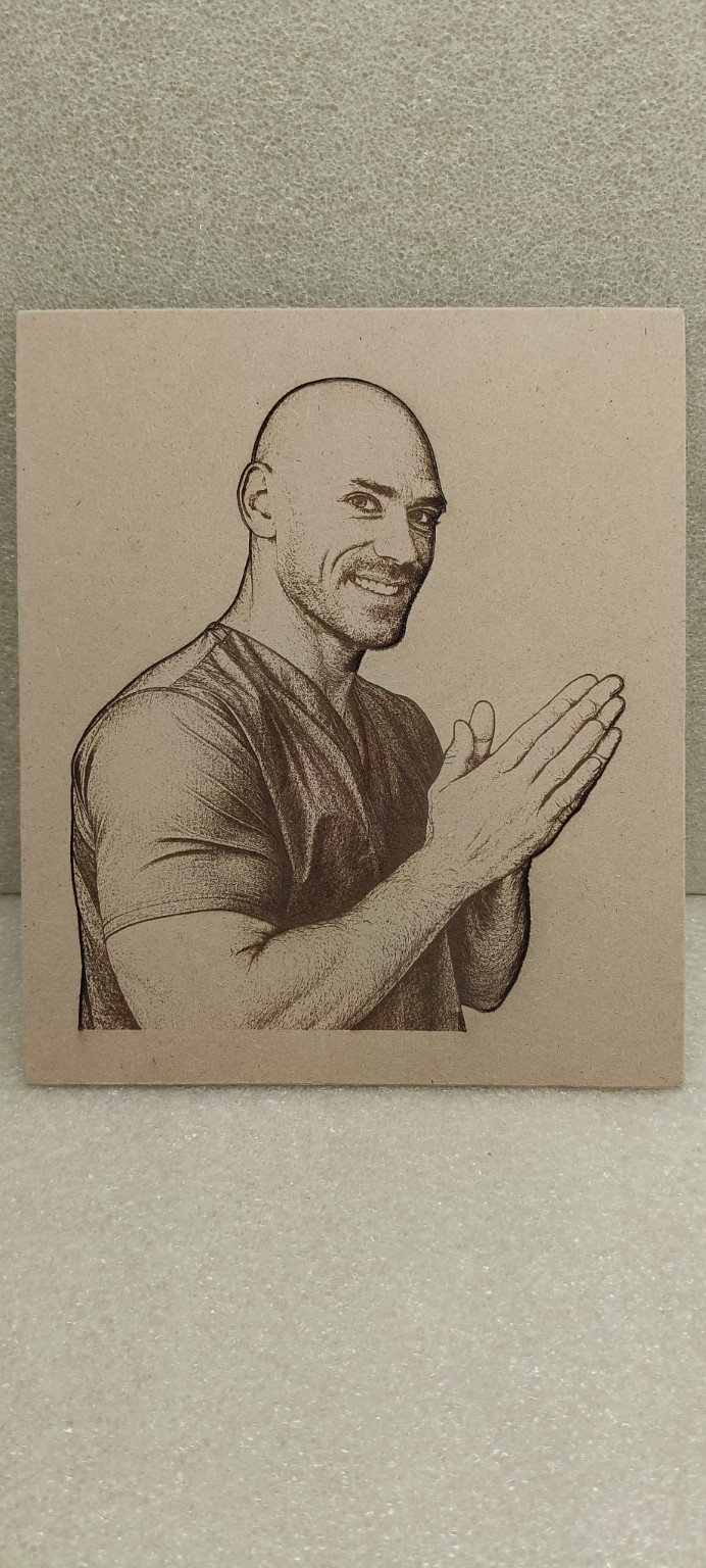 Portrait laser engraving on wood
