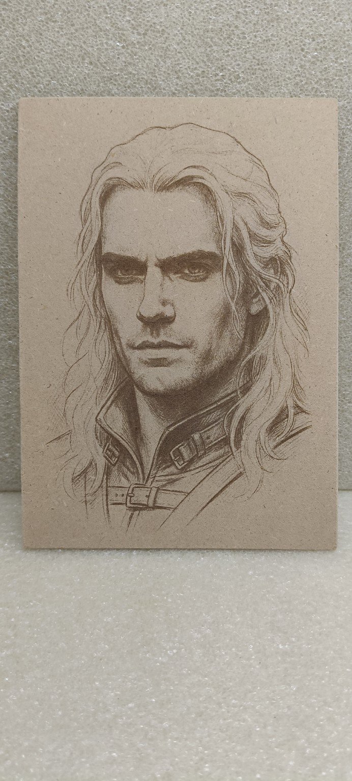Portrait laser engraving on wood